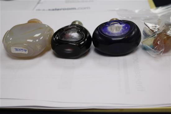 A Chinese fisherman snuff bottle and six others